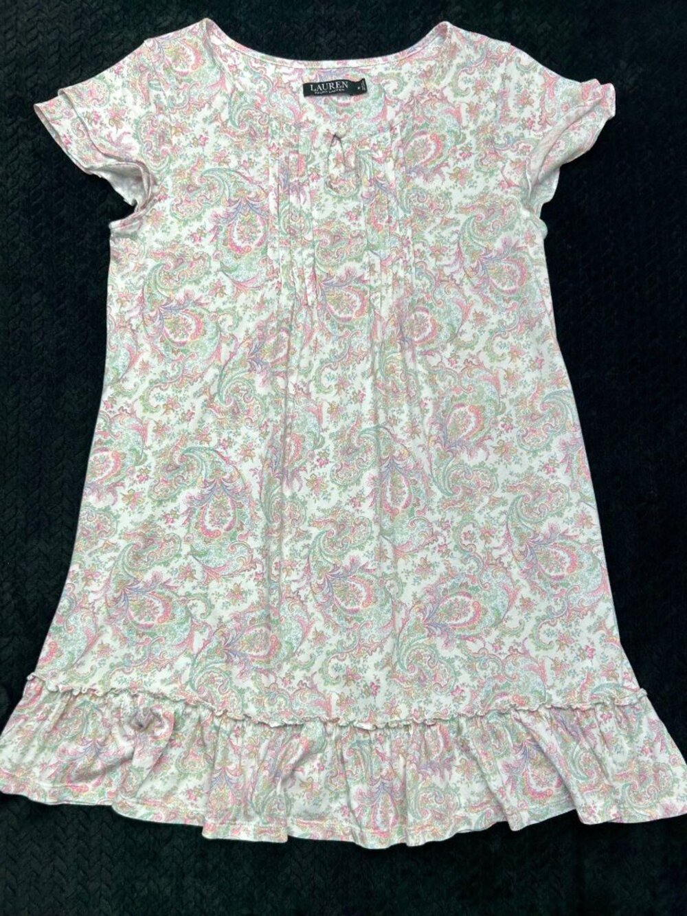 Lauren Ralph Lauren Womens Floral Paisley Ruffle Hem Nightgown M Soft Cotton Ble
